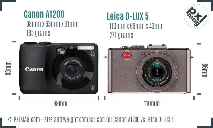 Canon A1200 vs Leica D-LUX 5 size comparison