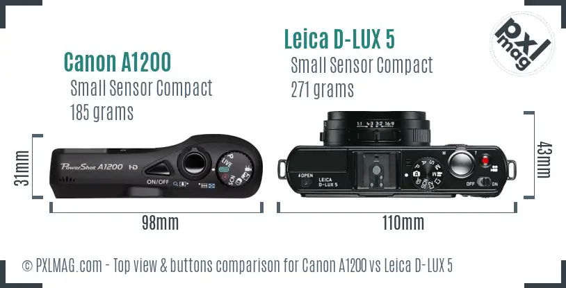 Canon A1200 vs Leica D-LUX 5 top view buttons comparison