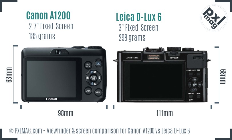 Canon A1200 vs Leica D-Lux 6 Screen and Viewfinder comparison