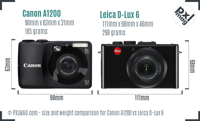 Canon A1200 vs Leica D-Lux 6 size comparison
