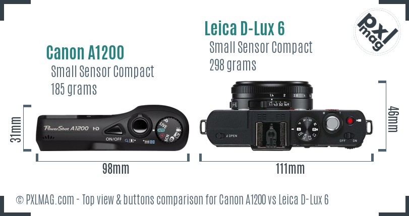 Canon A1200 vs Leica D-Lux 6 top view buttons comparison