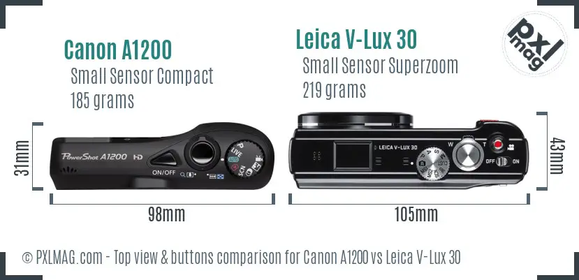 Canon A1200 vs Leica V-Lux 30 top view buttons comparison
