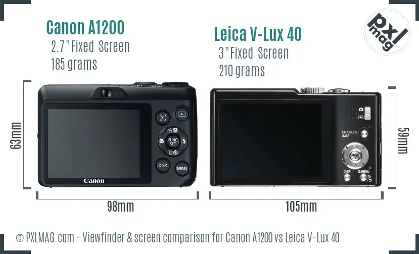 Canon A1200 vs Leica V-Lux 40 Screen and Viewfinder comparison