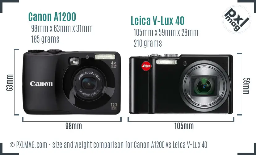 Canon A1200 vs Leica V-Lux 40 size comparison