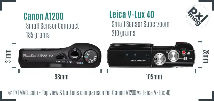 Canon A1200 vs Leica V-Lux 40 top view buttons comparison