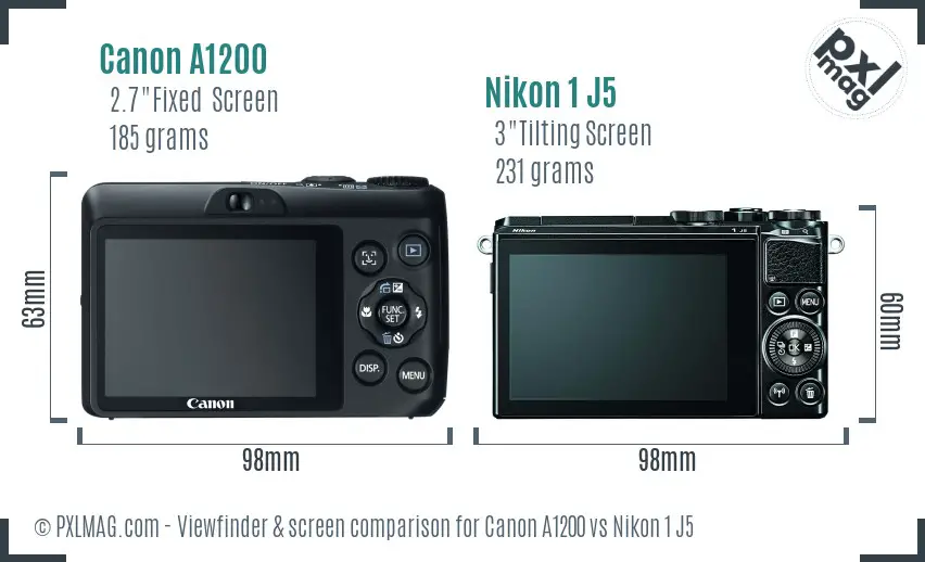 Canon A1200 vs Nikon 1 J5 Screen and Viewfinder comparison