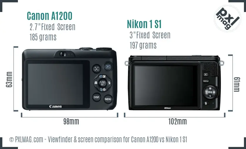 Canon A1200 vs Nikon 1 S1 Screen and Viewfinder comparison