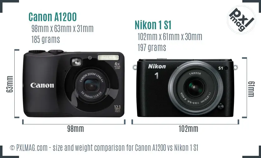 Canon A1200 vs Nikon 1 S1 size comparison
