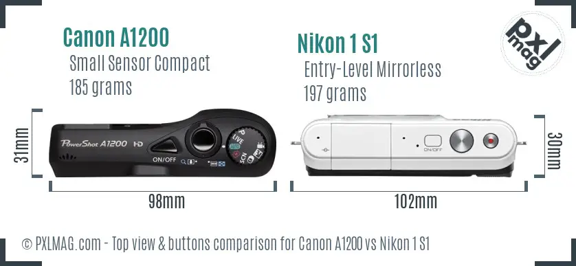 Canon A1200 vs Nikon 1 S1 top view buttons comparison