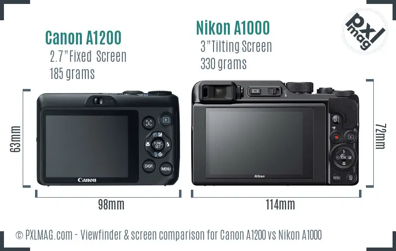 Canon A1200 vs Nikon A1000 Screen and Viewfinder comparison