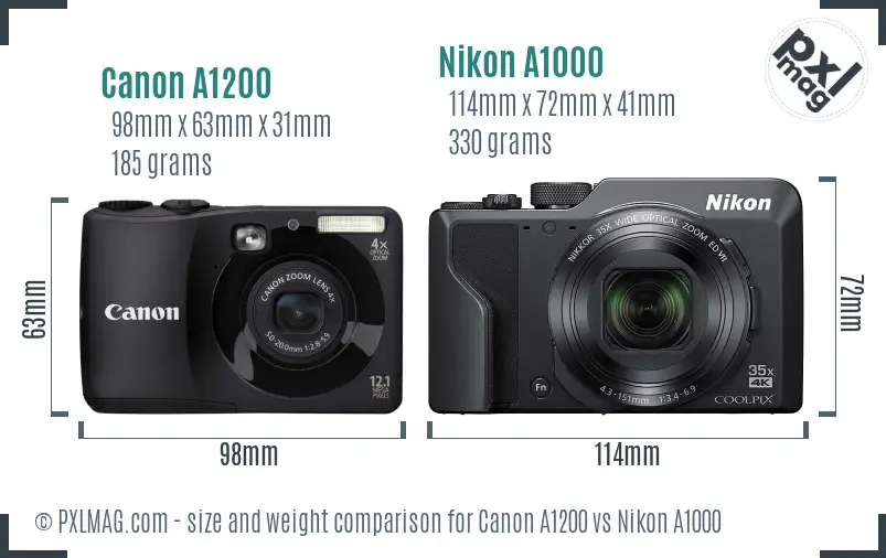 Canon A1200 vs Nikon A1000 size comparison Canon A1200 vs Nikon A1000 size comparison
