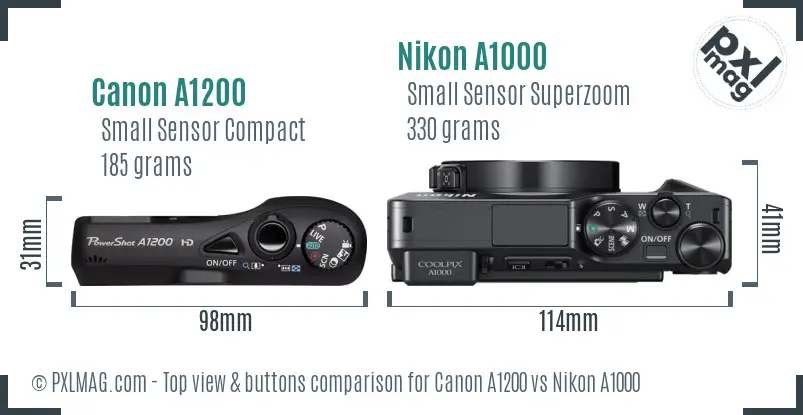 Canon A1200 vs Nikon A1000 top view buttons comparison