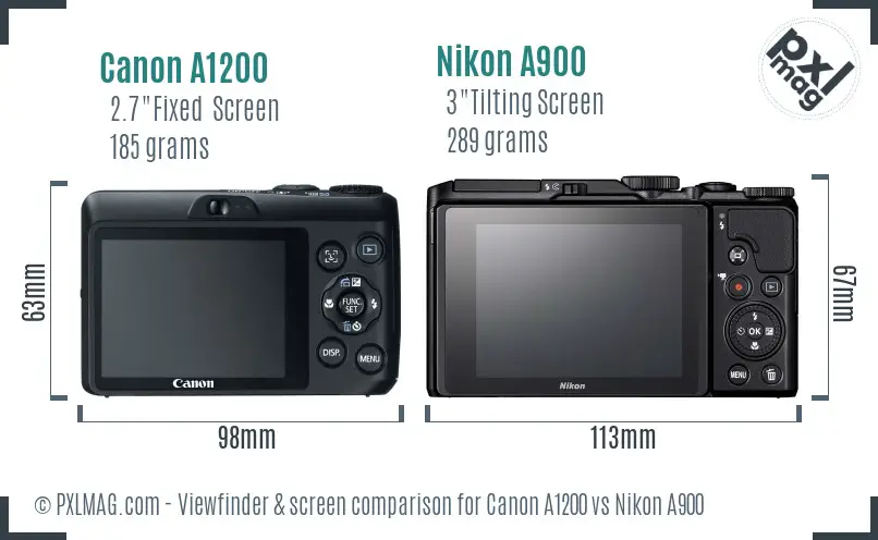 Canon A1200 vs Nikon A900 Screen and Viewfinder comparison