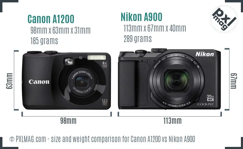 Canon A1200 vs Nikon A900 size comparison