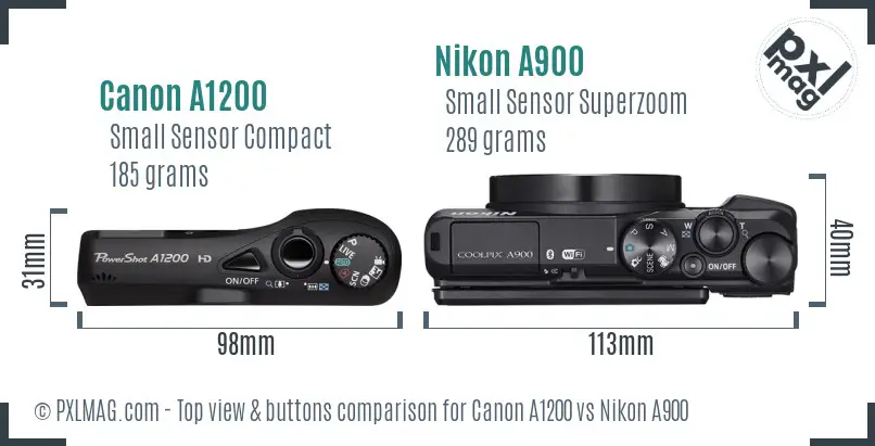 Canon A1200 vs Nikon A900 top view buttons comparison