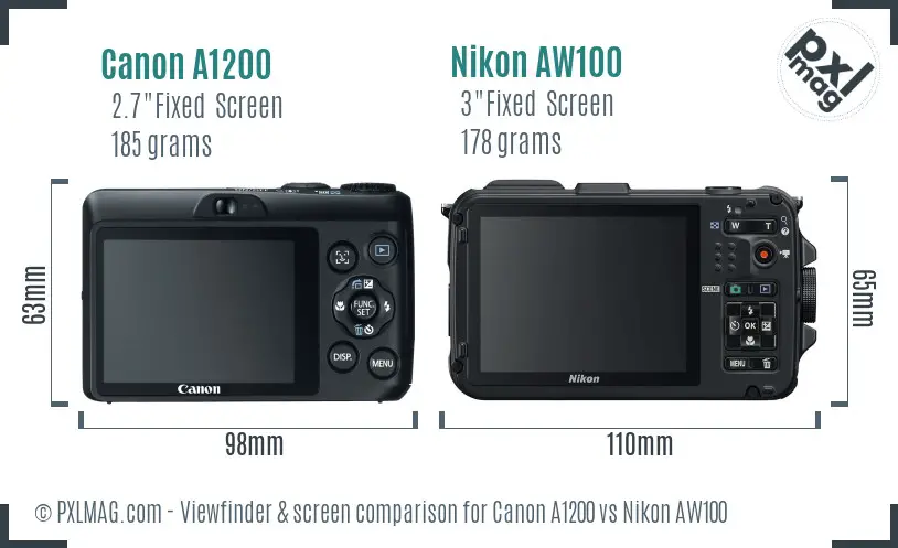 Canon A1200 vs Nikon AW100 Screen and Viewfinder comparison