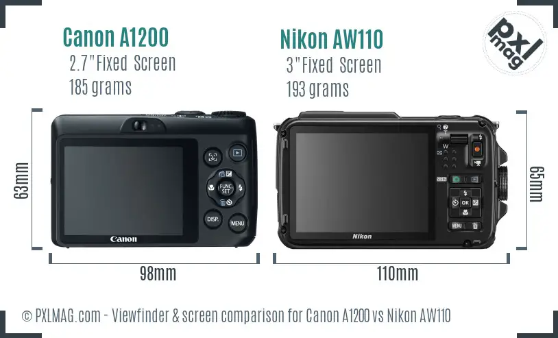 Canon A1200 vs Nikon AW110 Screen and Viewfinder comparison