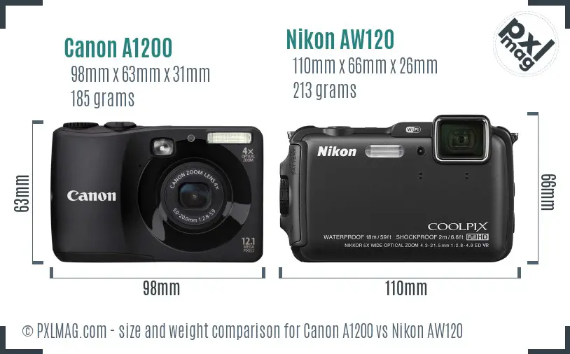 Canon A1200 vs Nikon AW120 size comparison Canon A1200 vs Nikon AW120 size comparison
