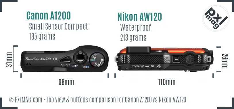 Canon A1200 vs Nikon AW120 top view buttons comparison Canon A1200 vs Nikon AW120 top view buttons comparison