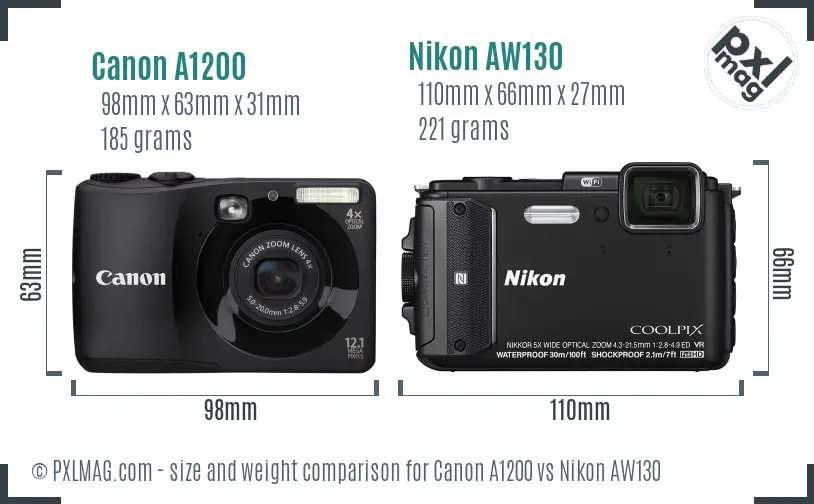 Canon A1200 vs Nikon AW130 size comparison Canon A1200 vs Nikon AW130 size comparison