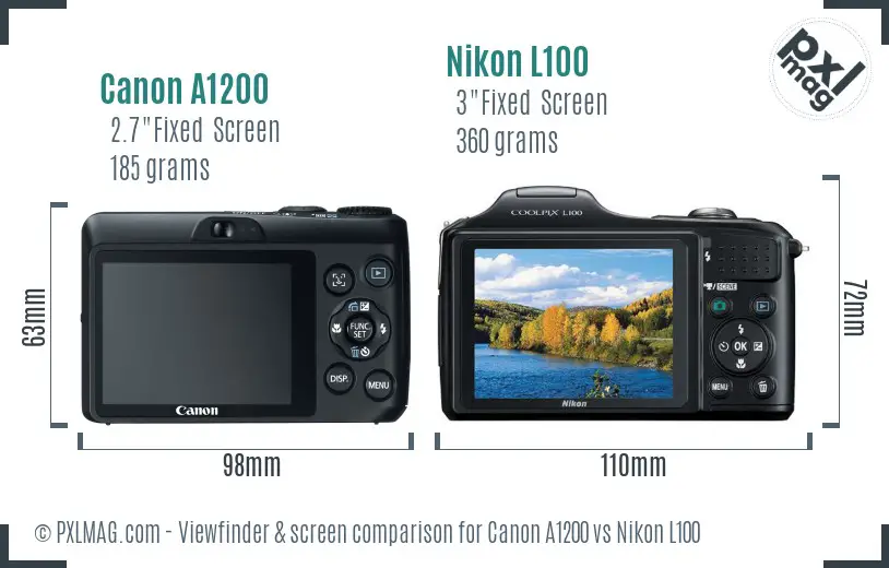 Canon A1200 vs Nikon L100 Screen and Viewfinder comparison