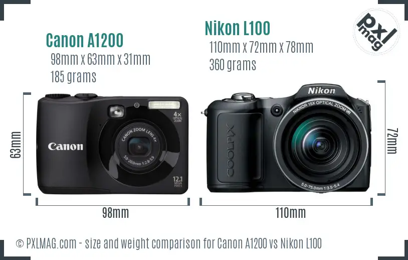 Canon A1200 vs Nikon L100 size comparison