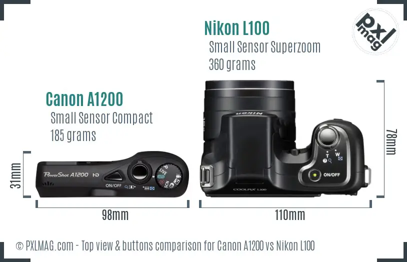 Canon A1200 vs Nikon L100 top view buttons comparison