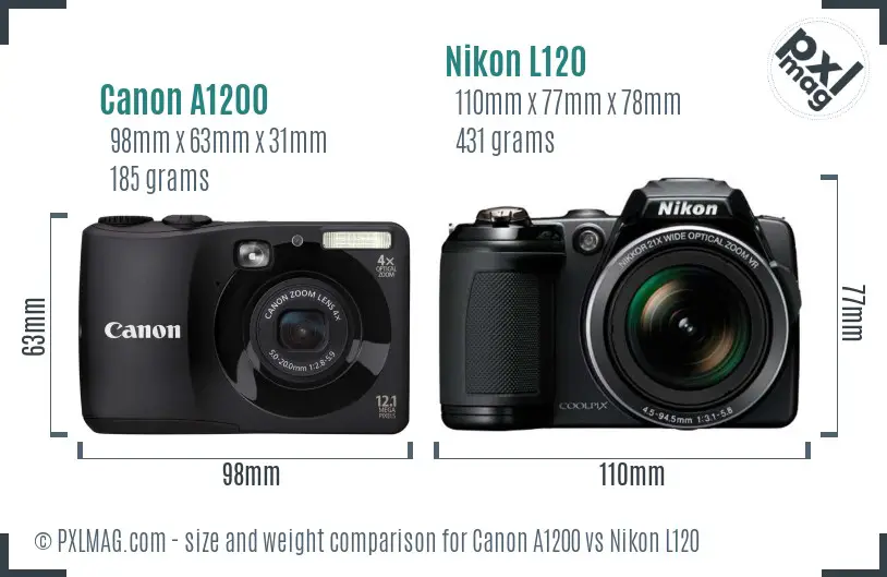 Canon A1200 vs Nikon L120 size comparison