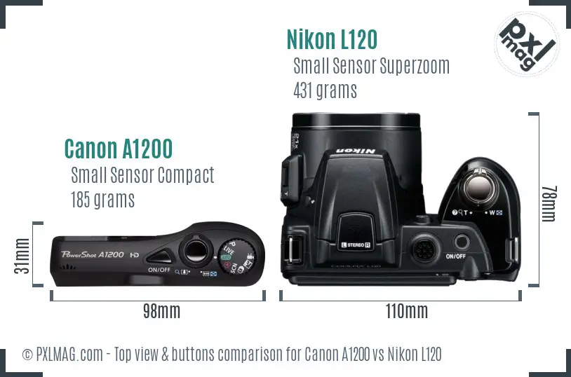 Canon A1200 vs Nikon L120 top view buttons comparison