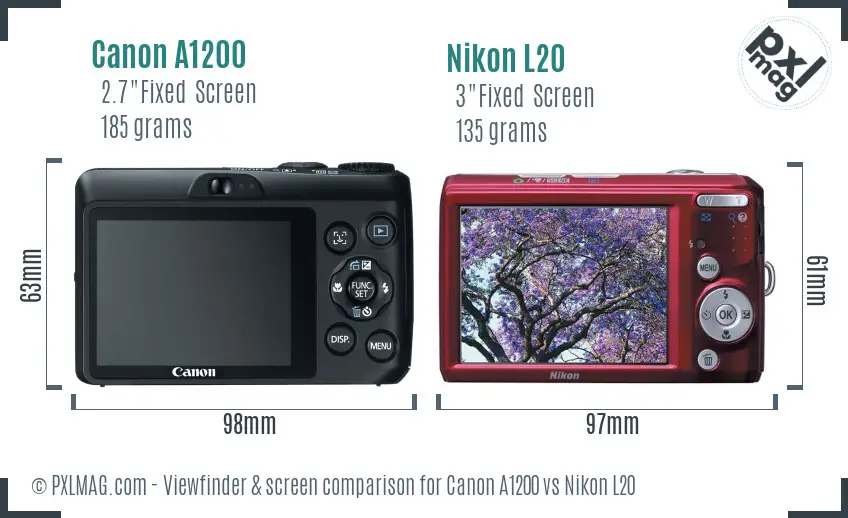 Canon A1200 vs Nikon L20 Screen and Viewfinder comparison