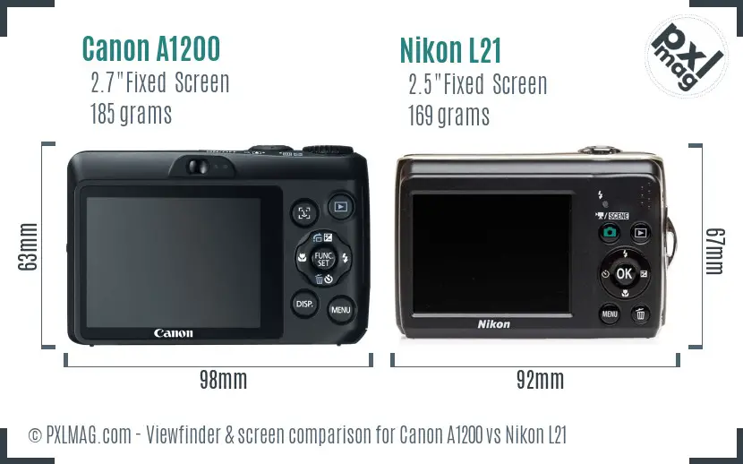 Canon A1200 vs Nikon L21 Screen and Viewfinder comparison