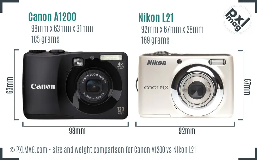 Canon A1200 vs Nikon L21 size comparison