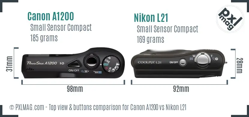 Canon A1200 vs Nikon L21 top view buttons comparison