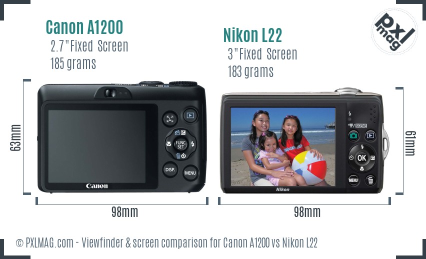 Canon A1200 vs Nikon L22 Screen and Viewfinder comparison