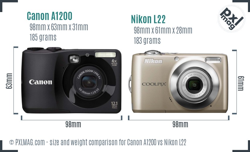 Canon A1200 vs Nikon L22 size comparison Canon A1200 vs Nikon L22 size comparison