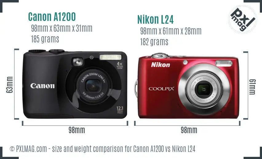 Canon A1200 vs Nikon L24 size comparison