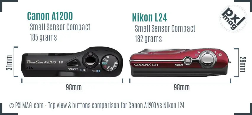Canon A1200 vs Nikon L24 top view buttons comparison