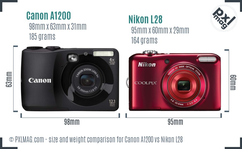 Canon A1200 vs Nikon L28 size comparison