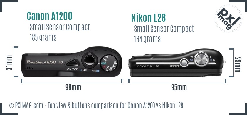 Canon A1200 vs Nikon L28 top view buttons comparison