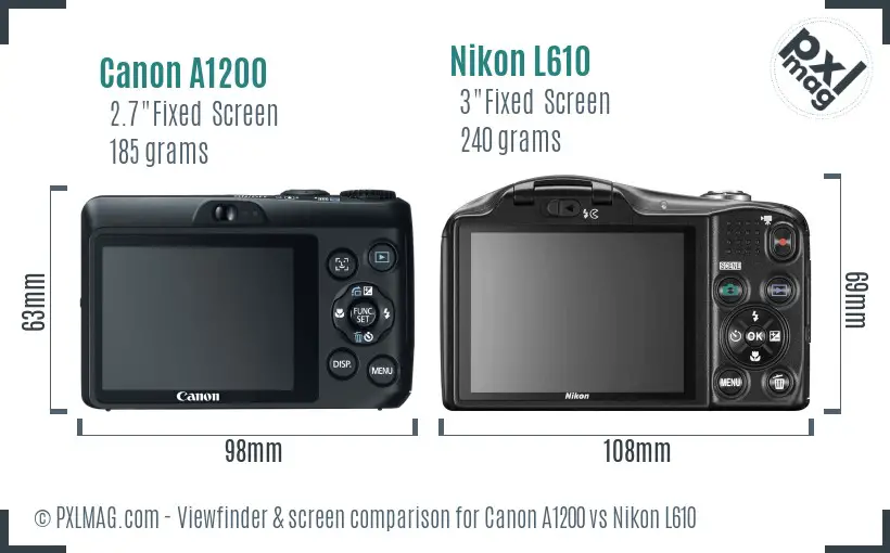 Canon A1200 vs Nikon L610 Screen and Viewfinder comparison