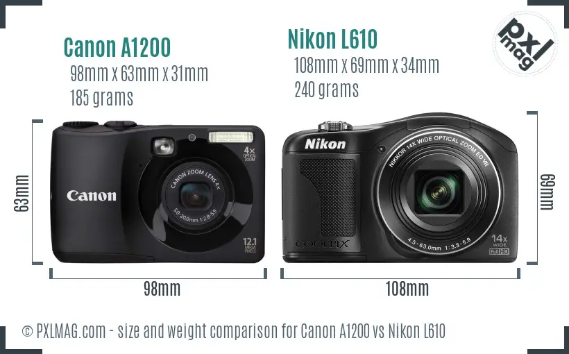 Canon A1200 vs Nikon L610 size comparison