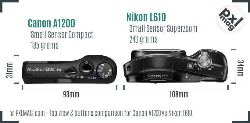 Canon A1200 vs Nikon L610 top view buttons comparison