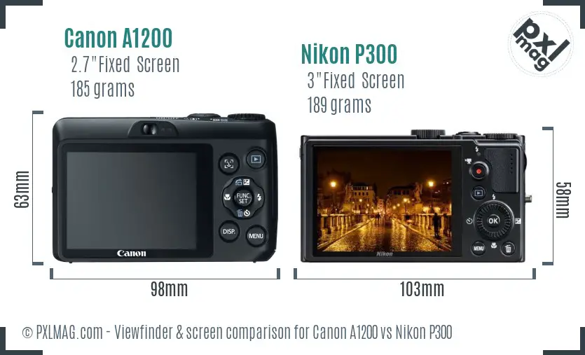 Canon A1200 vs Nikon P300 Screen and Viewfinder comparison