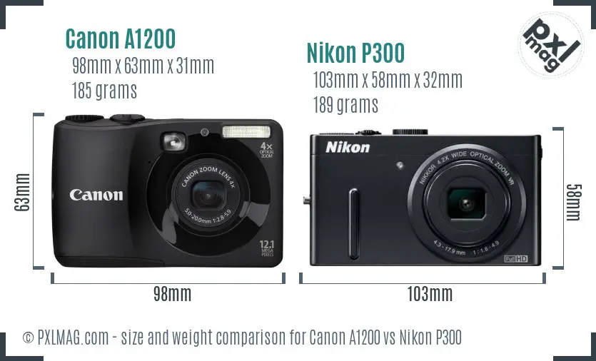 Canon A1200 vs Nikon P300 size comparison