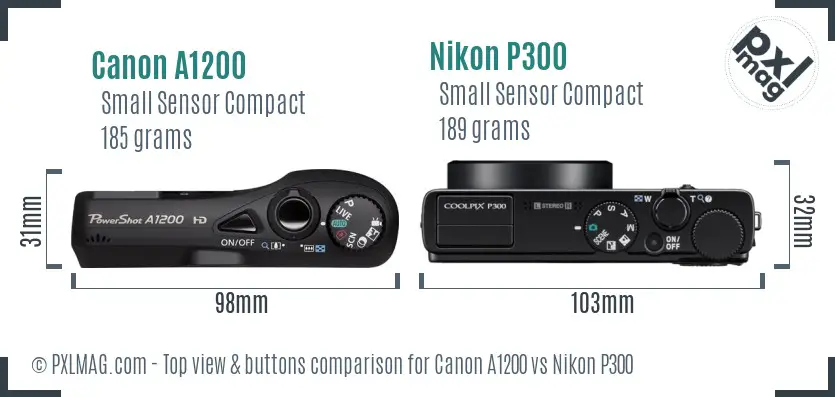 Canon A1200 vs Nikon P300 top view buttons comparison
