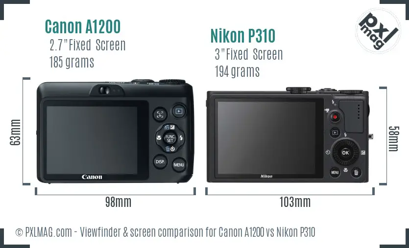 Canon A1200 vs Nikon P310 Screen and Viewfinder comparison