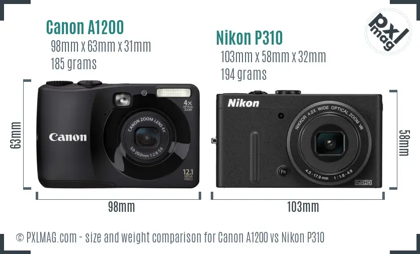 Canon A1200 vs Nikon P310 size comparison