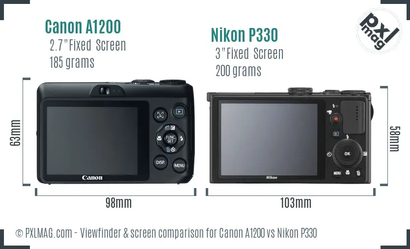 Canon A1200 vs Nikon P330 Screen and Viewfinder comparison