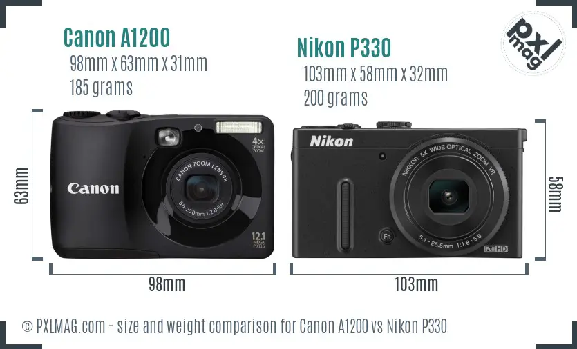 Canon A1200 vs Nikon P330 size comparison