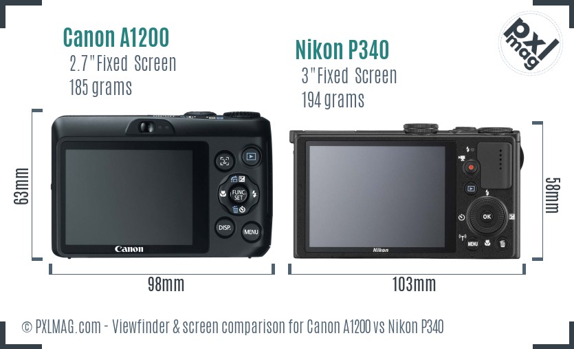 Canon A1200 vs Nikon P340 Screen and Viewfinder comparison